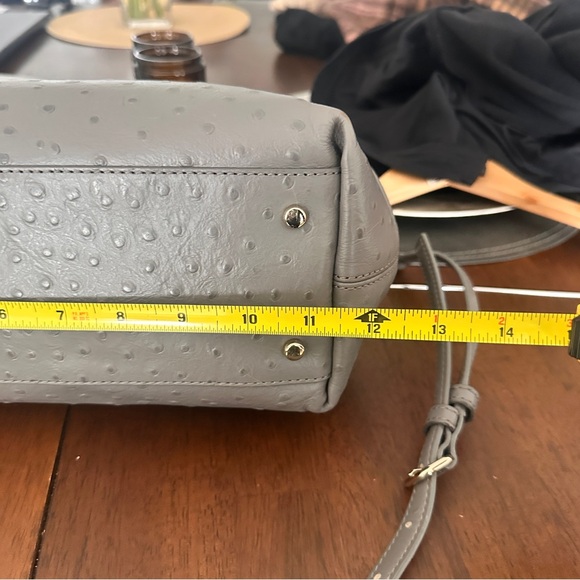 Kate Spade Victoria Falls Madeline Ostrich Embossed Satchel Stone Taupe Gray Bag - Picture 14 of 16